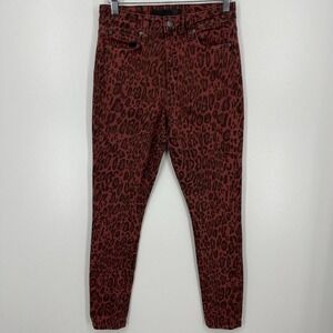 Joe's Jeans Women's Size 26 Red The Charlie High Rise Skinny Ankle Animal‎ Print